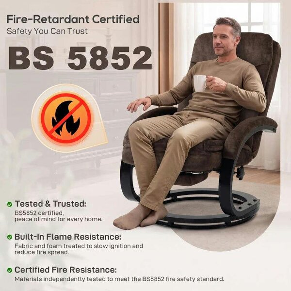 Swivel Recliner Chair, Velvet Recliner Armchair with Retractable Footrest, Dual-Layer Cushion, High Back, Dark Brown