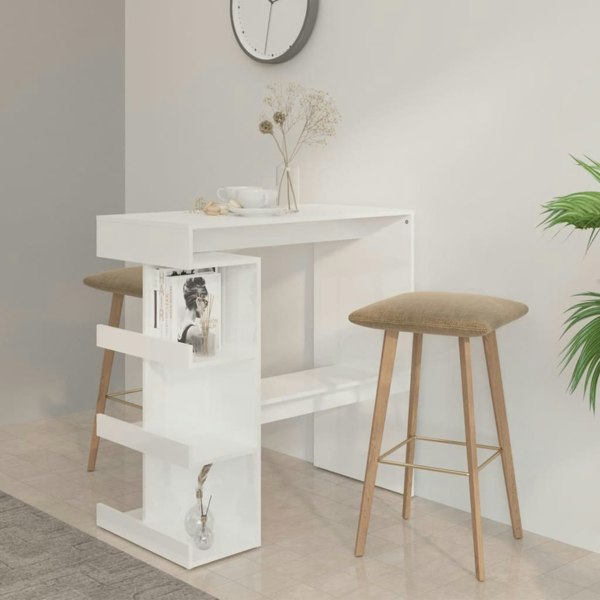 Berkfield Bar Table with Storage Rack High Gloss White 100x50x101.5 cm