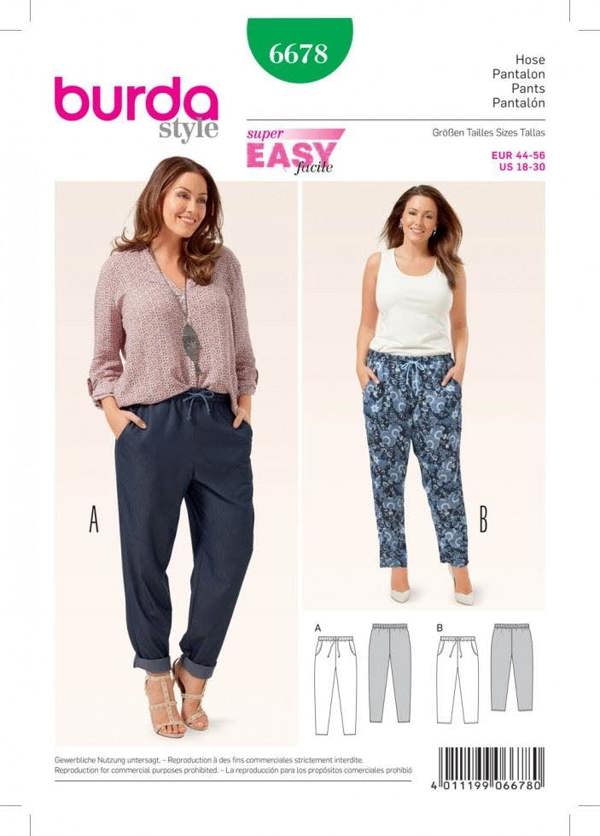 Burda Sewing Pattern 6678 Trousers For Women, 18 to 30 - Easy