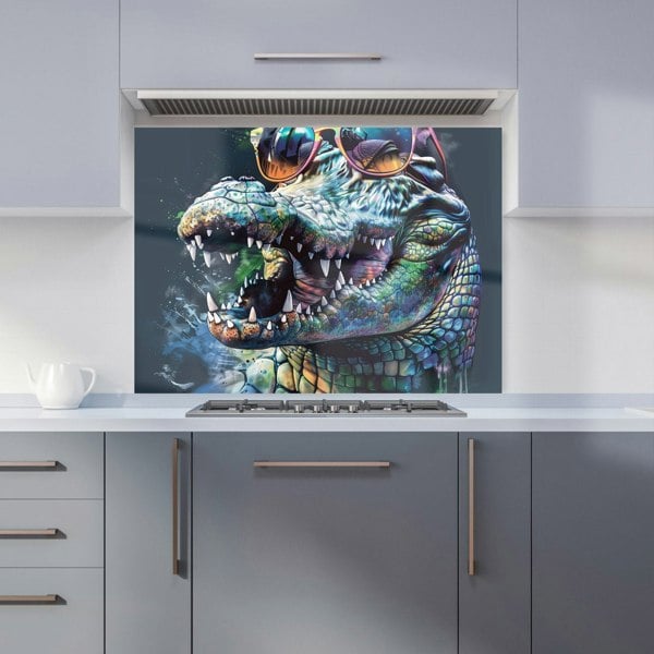 Warren Reed - Designer Crocodile In Glasses Splashart Kitchen Splashback