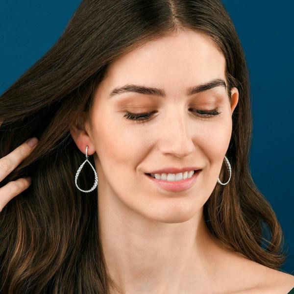 namana Long Drop Earrings in a Hollow Teardrop Shape in 925 Sterling Silver For Women
