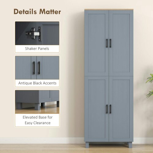 Wyld Haus Parare 171cm Wooden Grey Wood Effect 4 Door Freestanding Kitchen Pantry Cabinet