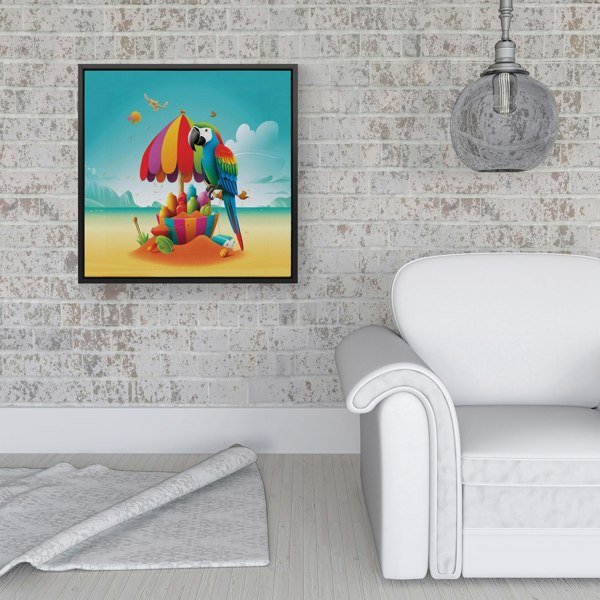 Warren Reed Parrot On A Beach Holiday Framed Canvas