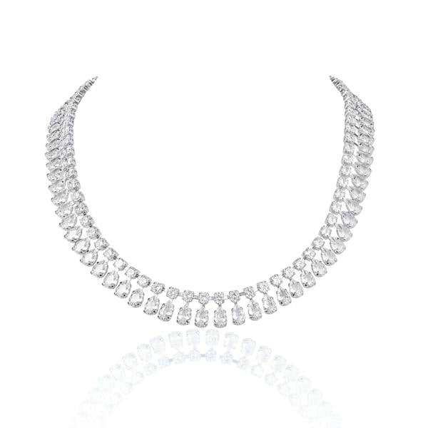 Zavana Silver Crystal Necklace with Round & Pear Shaped Cubic Zirconia Stones For Women