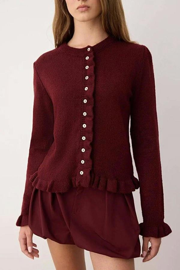 WOVCOR Soft Textured Knit Cardigan with Button Details