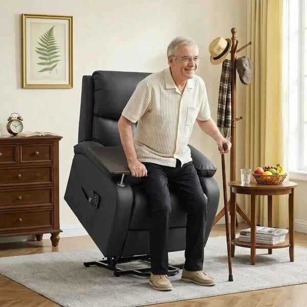 Riser Recliner Chair with Massage and Heat, Electric Lift Recliner Armchair for Elderly, with Side Table, Black - Black