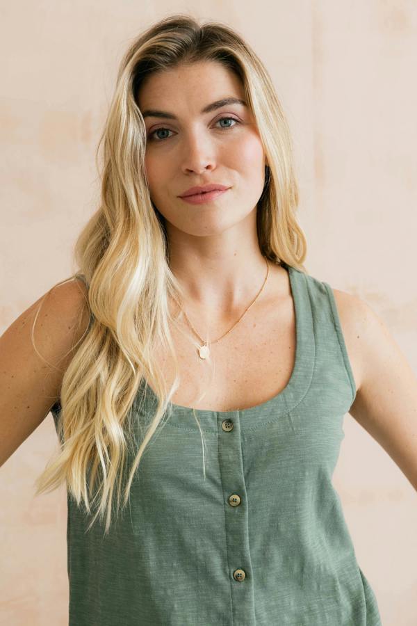 Lily & Me Pier Organic Cotton Jersey Button Vest Laurel Green