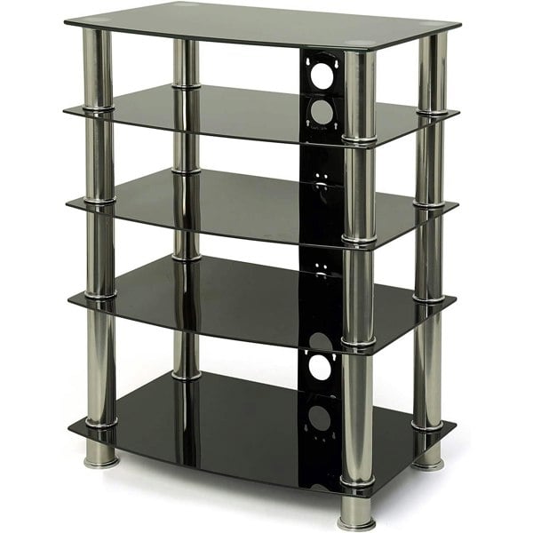 Centurion Supports Galago 5-Shelf Premium Black Glass with Silver Legs AV Rack