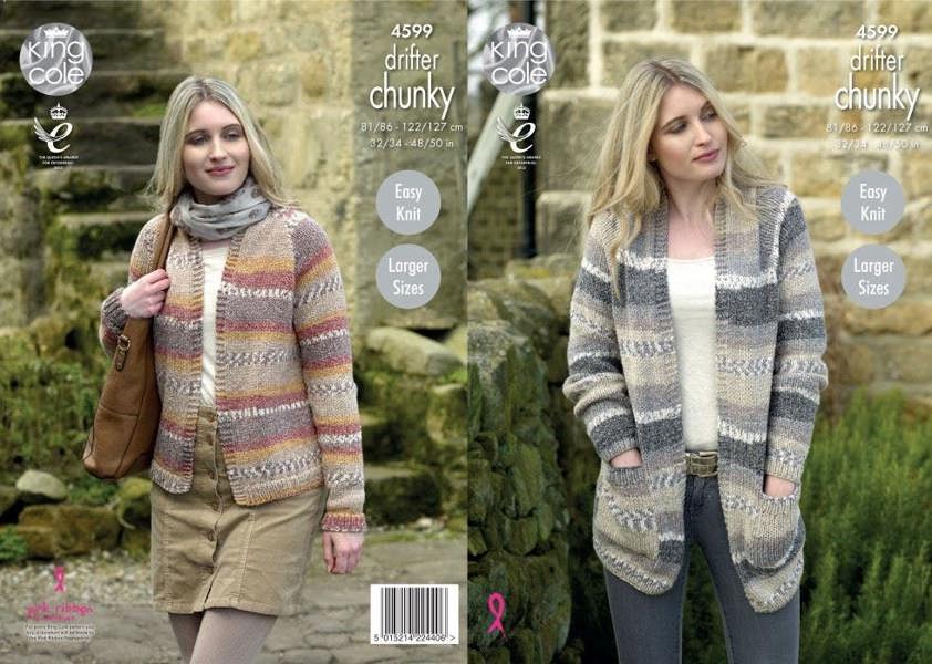 King Cole Drifter Knitting Pattern 4599, Cardigans for Women, 32/34 - 48/50 Inches - Easy