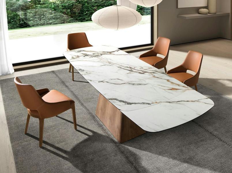 Angel Cerdá Rectangular extending dining table in porcelain marble and walnut wood 1158