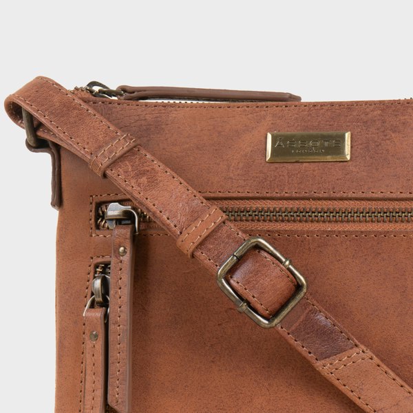 Assots London 'RUE' Distressed Tan Real Leather Crossbody Bag