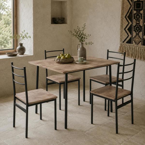 Wyld Haus Kaloro Metal And Wooden Black 5 Piece Space Saving Dining Table And Chair Set