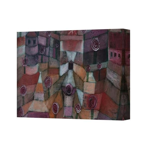 Benjamin Tate Design Vibrant Abstract Cityscape Canvas Print With Purple Rose Motifs