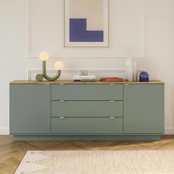 Furniture To Go Ganymede Large Sideboard with 3 Drawers & 2 Doors in Mauvella Oak and Sage