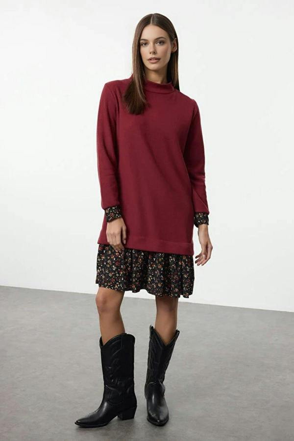 WOVCOR Mini Selanik Stand Collar Knit Dress