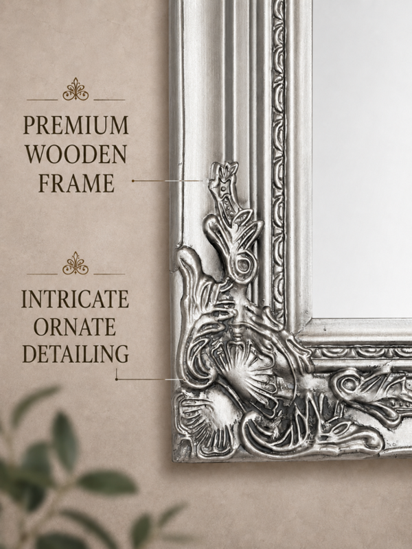 Downton Interiors Large Antique Silver Wood Frame Wall Mirror 90cm x 65cm