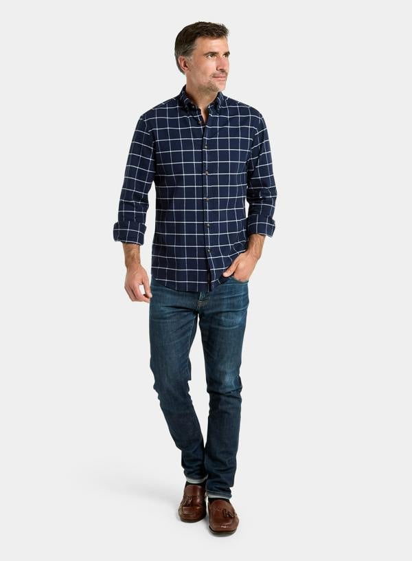 Button Down Flannel Shirt - Navy and White Check