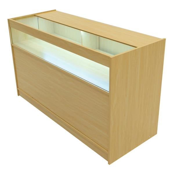 Triton LED Shop Counter Set in maple finish, featuring a sleek design, illuminated display area, and smooth texture for modern retail spaces