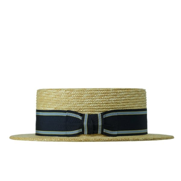 Gamble & Gunn Cambridge Straw Boater with Stripe Grosgrain Ribbon