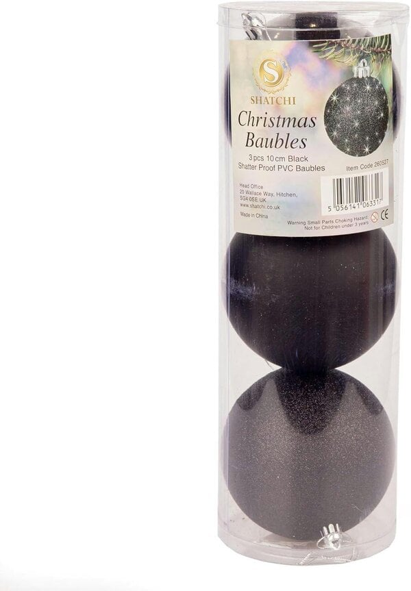 Shatchi Black Shatterproof Christmas Baubles in 10cm Pack Sizes for Tree Decorating
