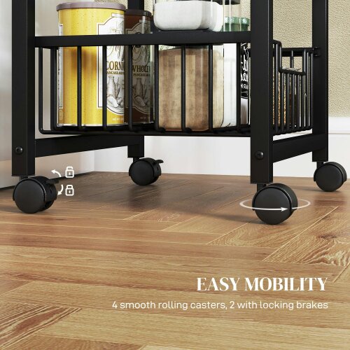 Wyld Haus Fimado Metal Grey And Black 4 Basket Mobile Kitchen Trolley With Locking Wheels