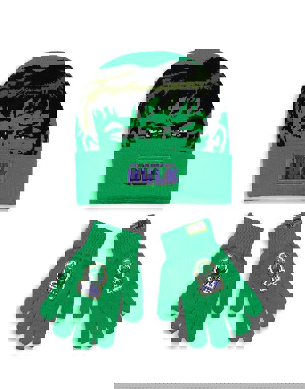 Marvel Boys Green Hulk Beanie and Gloves Set (One Size)