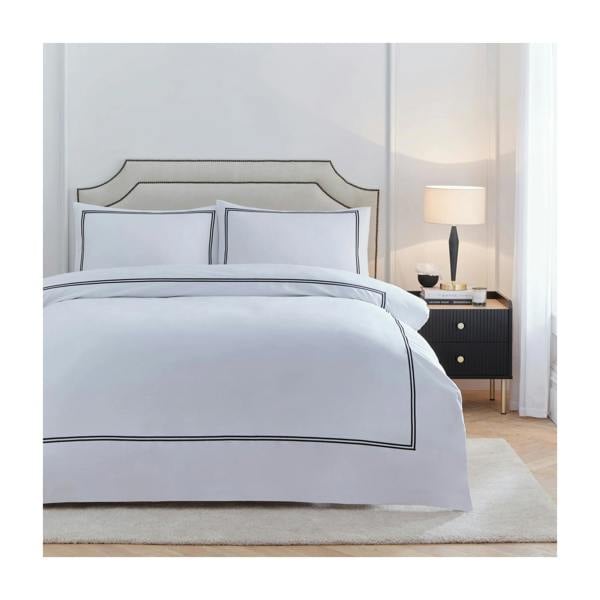 Paoletti Elara Reversible Cotton Embroidered Duvet Cover Set - Black