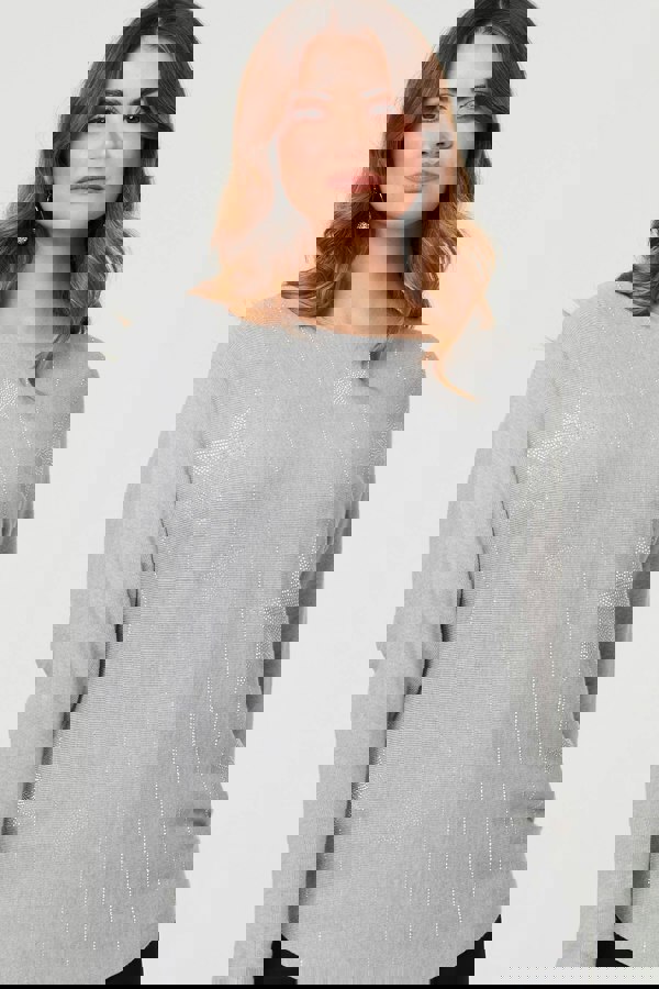 Grey | Sparkly Star Front Batwing Sleeve Jumper
