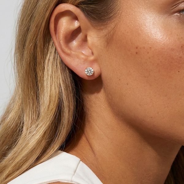 MUCHV 3, 4 or 5mm Solitaire Round Stone Earrings - Screw Back