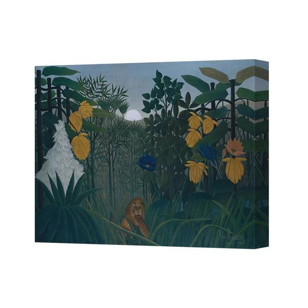 Benjamin Tate Design Jungle Night Scene Canvas Wall Art With Lion Among Dense Foliage