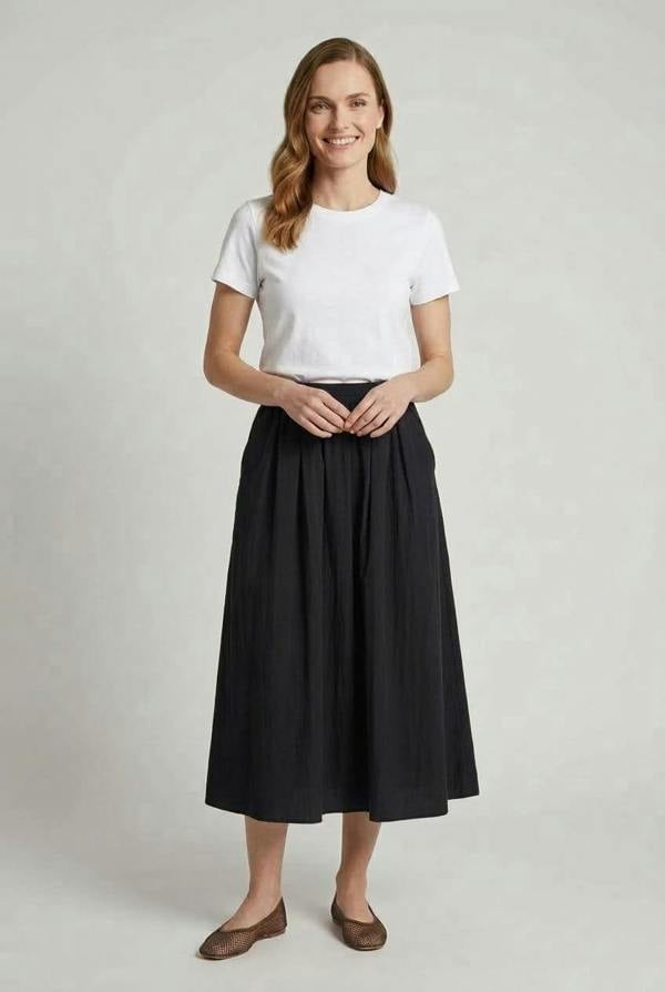 Black | A-Line High Waist Midi Skirt