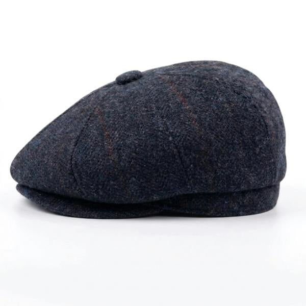 Men's Navy Blue Wool Blend Tweed Newsboy Flat Cap - TruClothing.com - 4