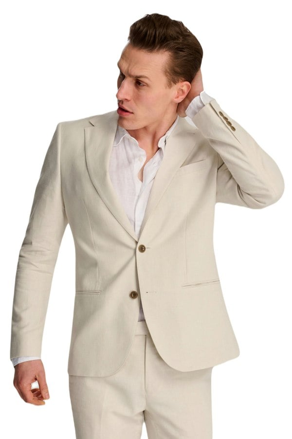 Harry Brown London Giacomo Slim Fit Cotton Linen Suit Jacket in Stone