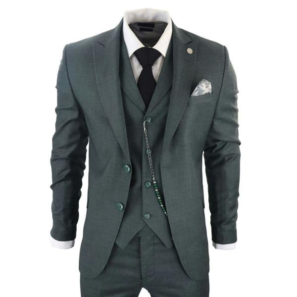 TruClothing Men's Classic 3-Piece Plain Green Suit