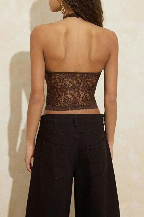 WOVCOR Lace Half-Lined Halter Neck Party Blouse