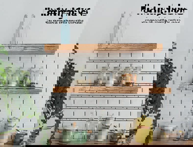 Levede 2Pcs Floating Shelves Wall Mounted Storage Wooden Display Shelf 23.5IN 61CM