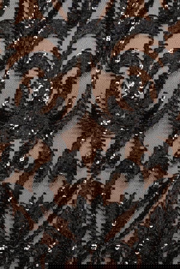 Square Neck Scalloped Lace Maxi - Black DR4016