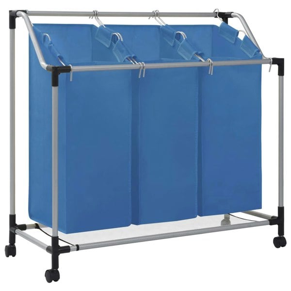 Berkfield Laundry Sorter with 3 Bags Blue Steel
