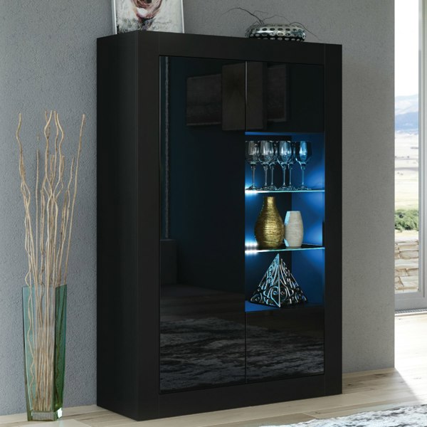 Mex Furniture Elegant 140cm Sideboard Cabinet Unit with Black High Gloss Doors and Free LED Display