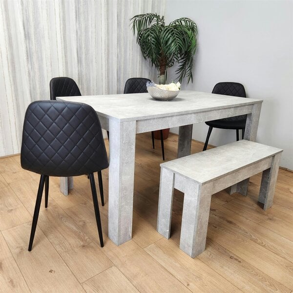 Kosy Koala Dining Table and 4 Chairs With Bench Stone Grey Effect Wood Table 4 Black Leather Chairs Dining Room