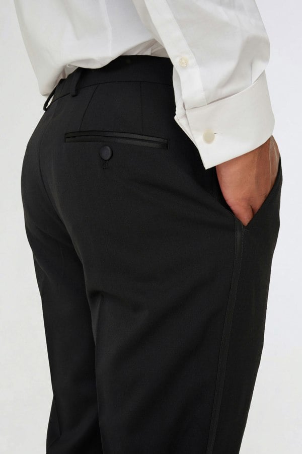 Harry Brown London Leo Tuxedo Dinner Trousers with Satin Stripe Detail - Black