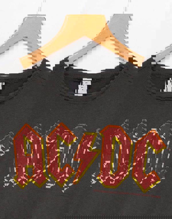 Amplified Clothing Womens Grey Ac/Dc Cropped Short Sleeved T-Shirt