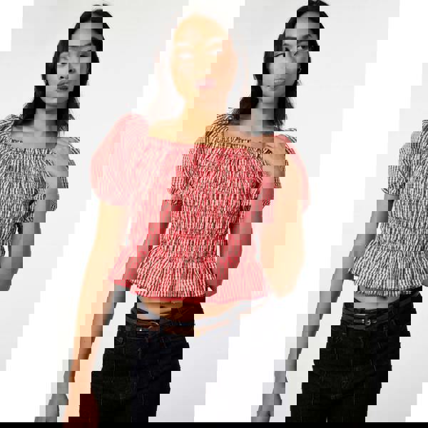 Pink Vanilla Gingham Check Ruched Top