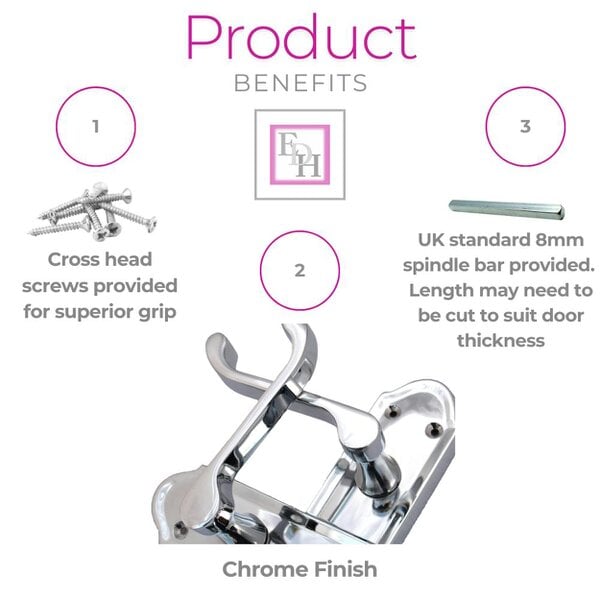 EDH Door Hardware Chrome Door Handles - Askworth Internal Door Handles with Bathroom Sash