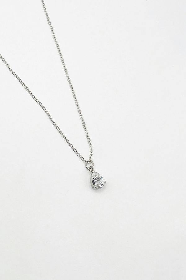 SVNX Rhinestone Teardrop Pendant Necklace in Silver - Gift Boxed