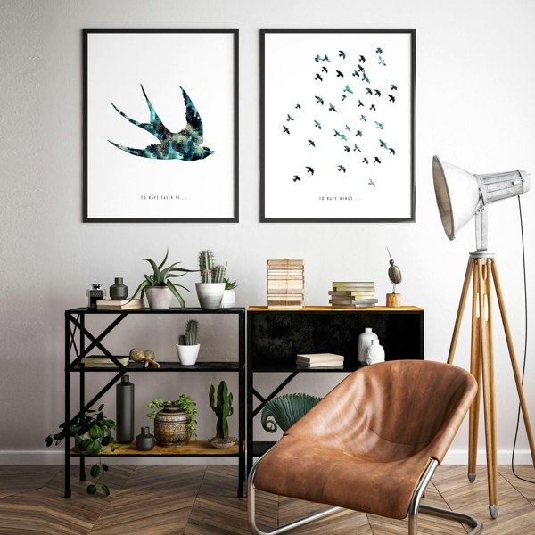 Hallway art | Set of 2 Flying birds wall art prints