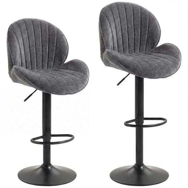 Bar Stools Set of 2, Swivel Barstools with Back, Adjustable Height and Footrest for Kitchen Island, Dining Room, Grey