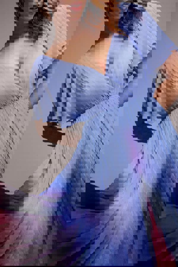 Wavy Ombre A-Line Chiffon Maxi Dress - Blue DR4207