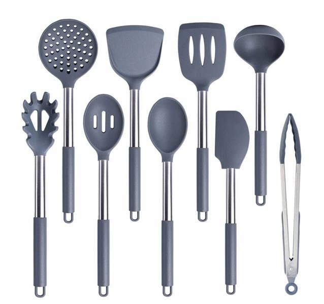 Anygleam Kitchen Utensils Non-stick Grey/ Silver 9 Set Cooking Tool Accessories Heat Resistant Kitchenware