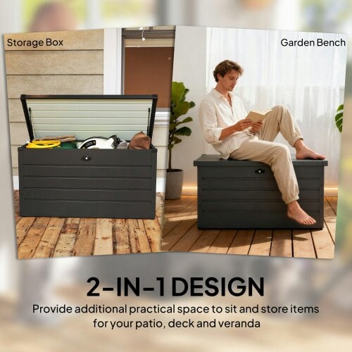 Wyld Haus Ronamo Dark Grey Galvanised Steel Garden Storage Box 311 Litre